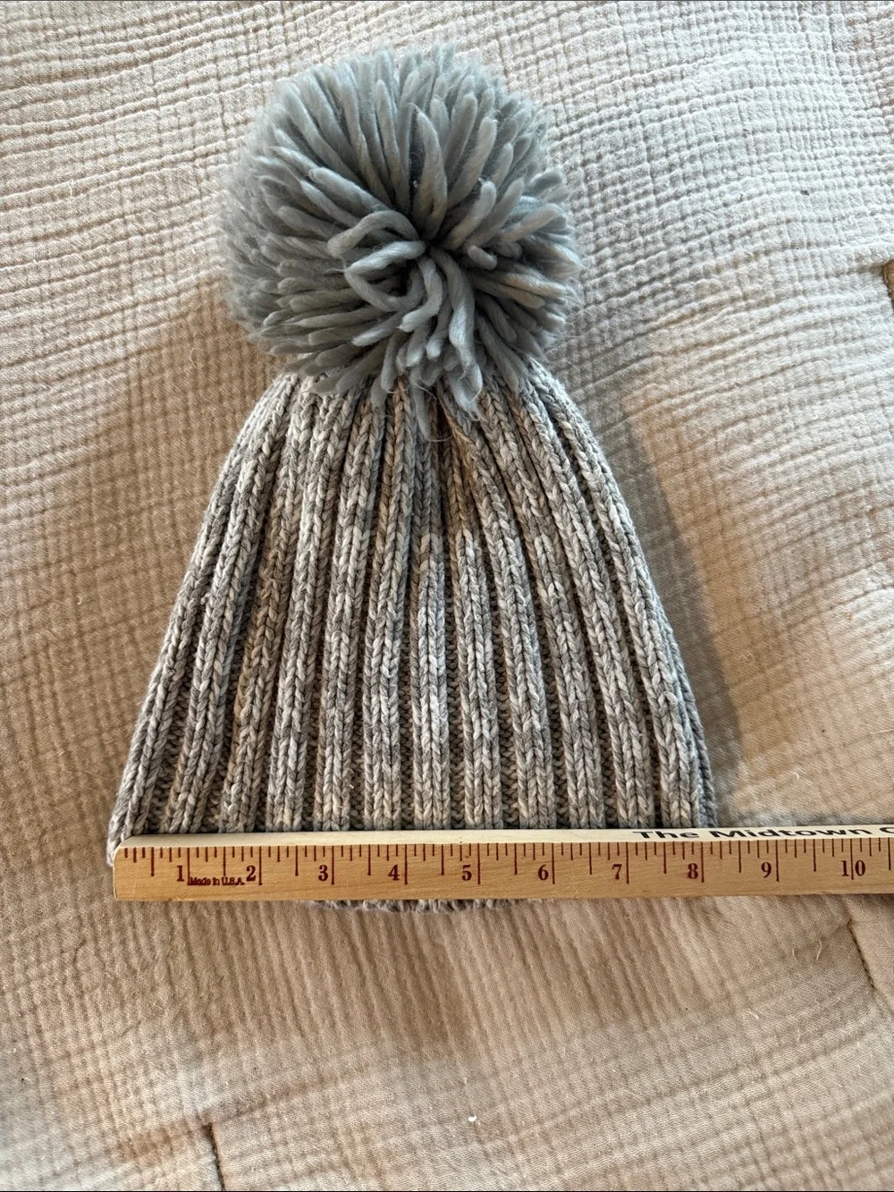 Hannah Anderson Gray Cotton Wool Blend Puff Ball Knit Hat, size Large
